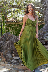 Naira Pleated Maxi Dress - Palm Green
